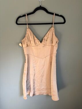 Mocha/Golden Satin Slip Dress with Pleated Bust